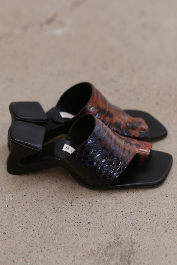 Miista Gale Brown Snake Sandals MST-MI_5695-BROWN